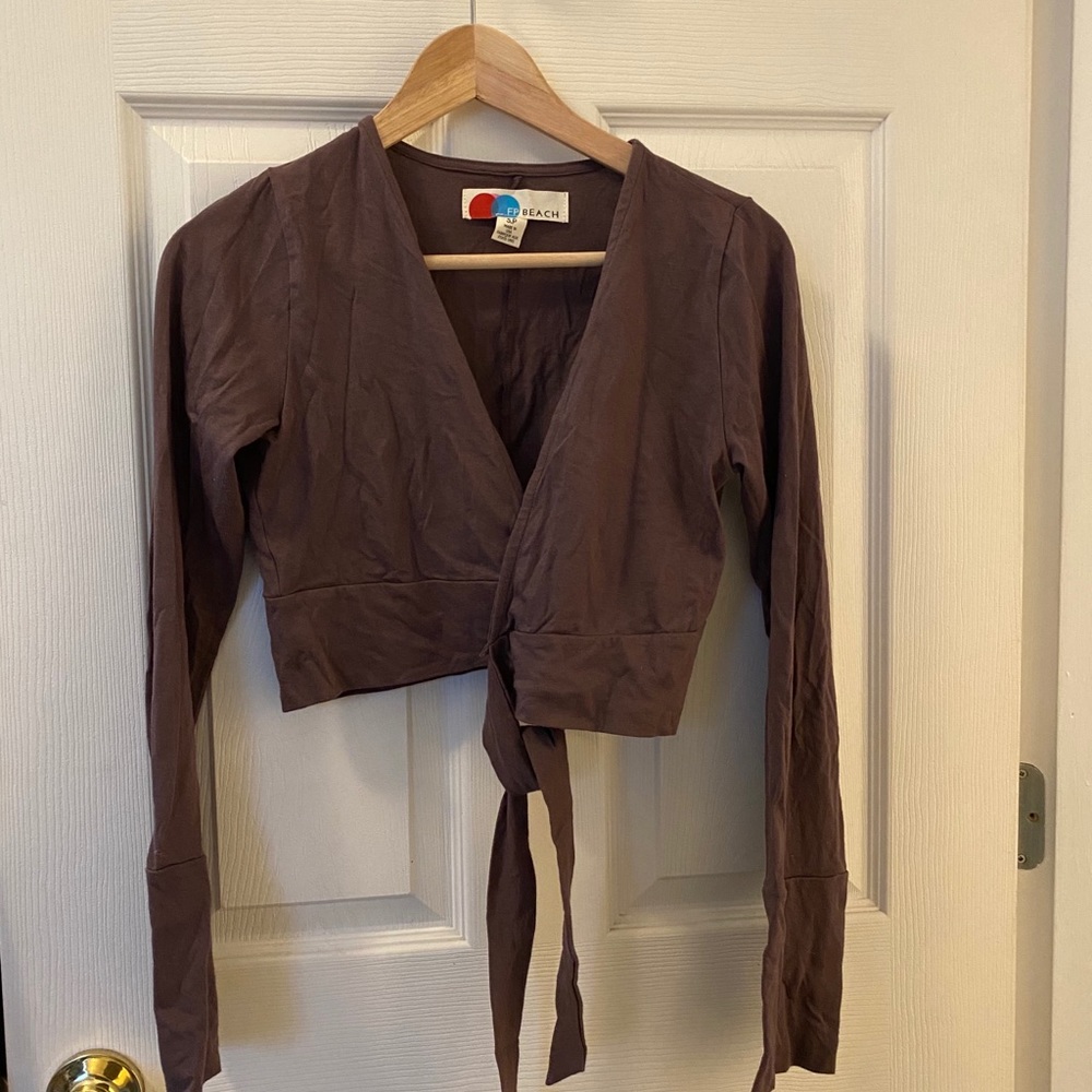 Free People Beach Wrap Crop Top Workout Shirt